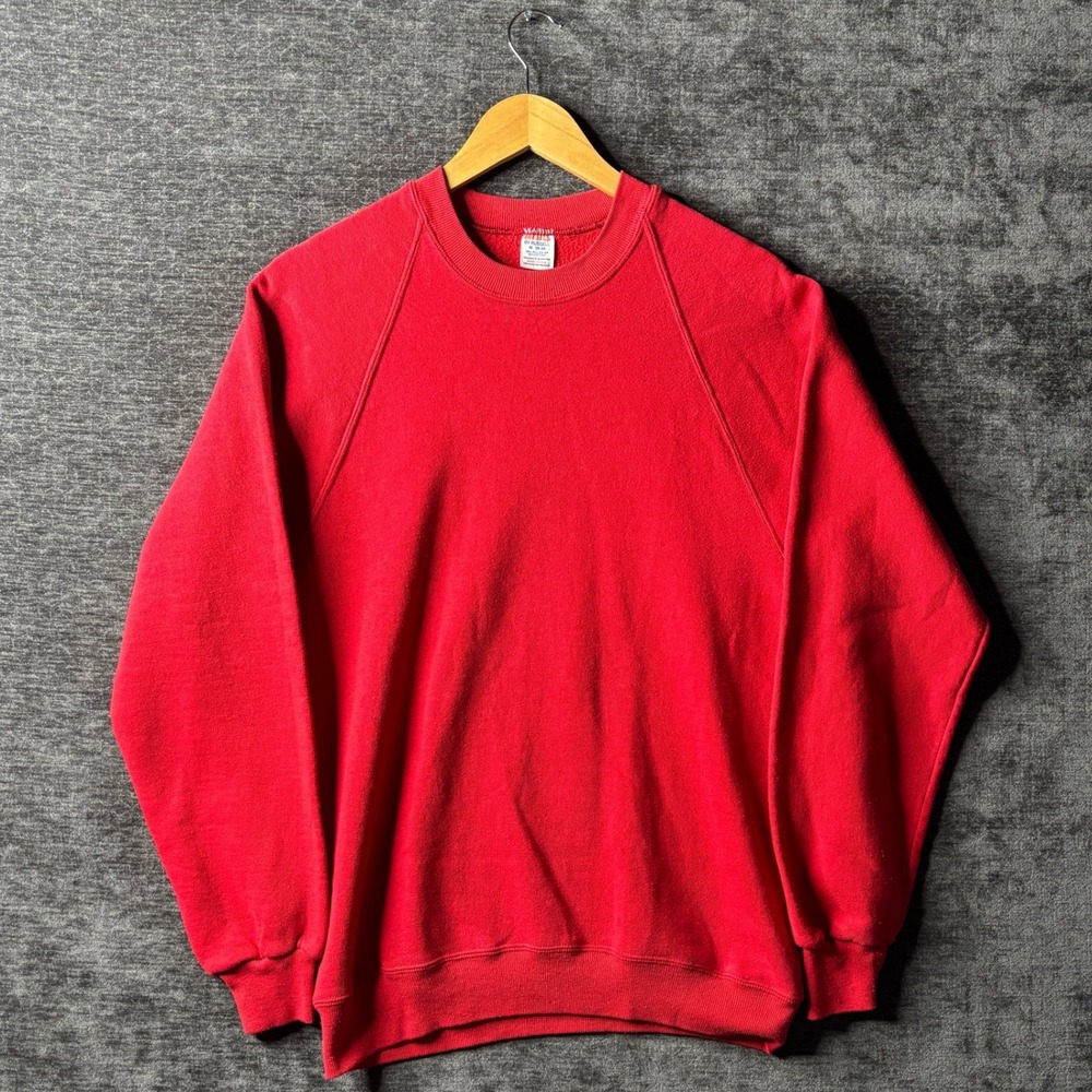 Vintage 80s Russell Athletic Red Raglan Blank Sweatshirt Made in USA Mens Medium